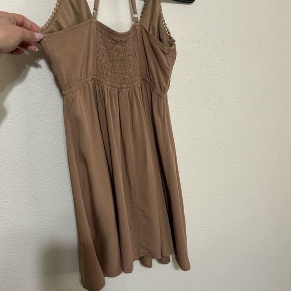 Wild Fable Brown Smocked V-Neck Mini Dress with Pom-Pom Trim XS - Picture 6 of 10